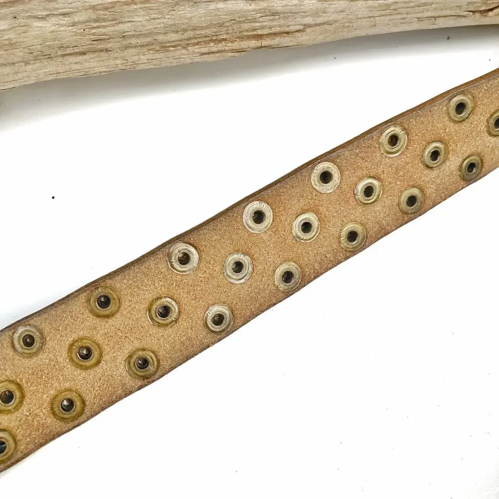 Vintage Nine West Cognac Leather Studded Belt Y2K Unisex Brass Punk Moto Western